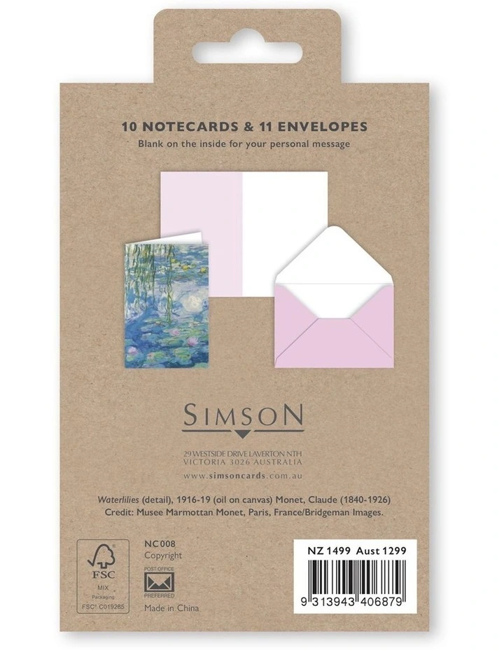Note Cards Box of 10 in Water Lillies Claude Monet