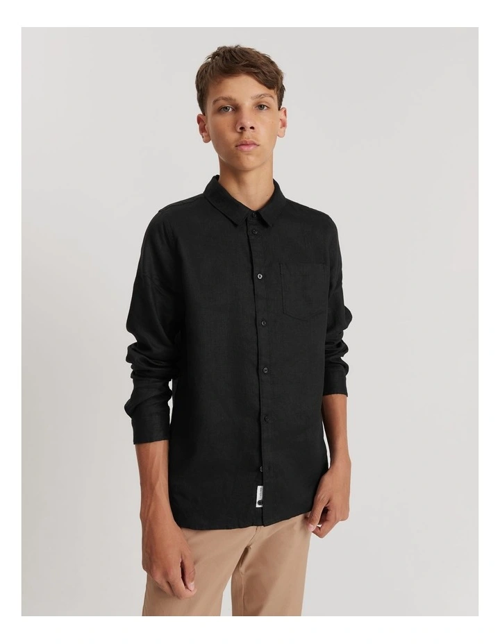 Teen Organically Grown Linen Shirt in Black