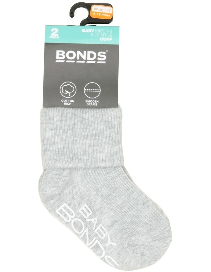 Baby Classics Cuff Socks 2 Pack in Grey Marle