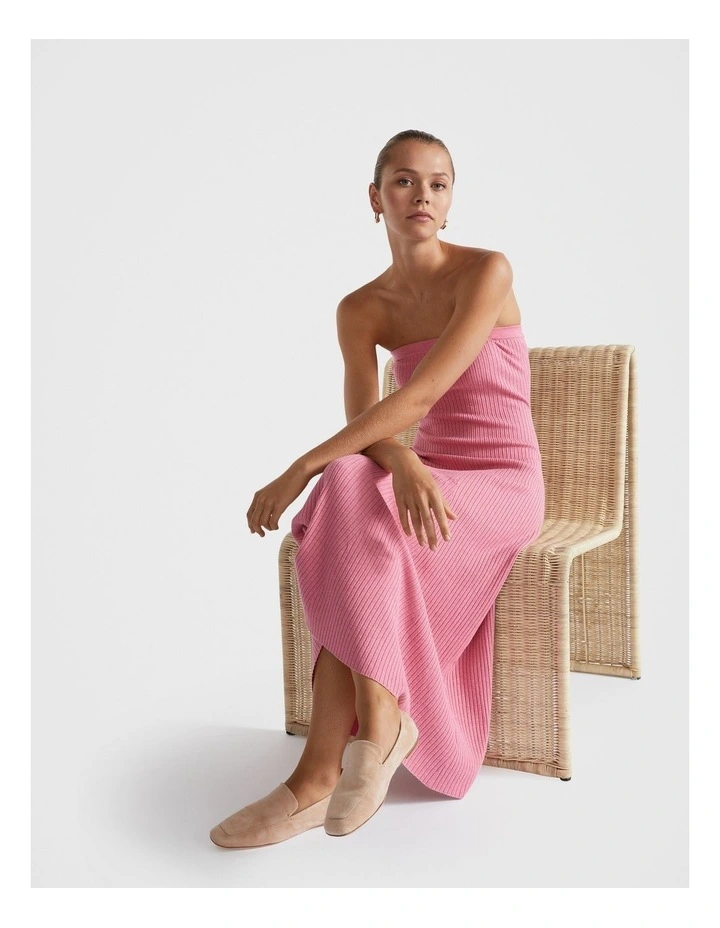 Rib Knit Strapless Dress in Rosewood Marle