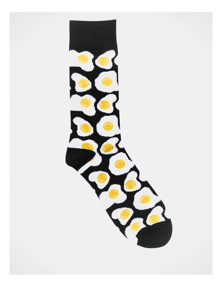 1 Pair Fried Egg Crew Length Socks in Black