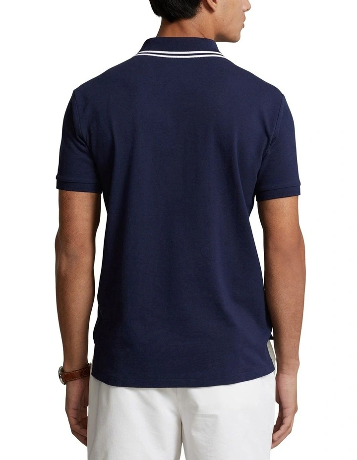 Custom Slim Bear Mesh Polo Shirt in Navy