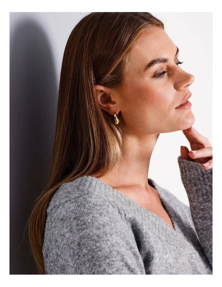 Chunky Half Square Hoop Earring in Gold