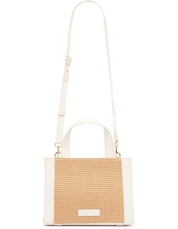 Sandie Mini Raffia Tote Bag in Ivory/Tan