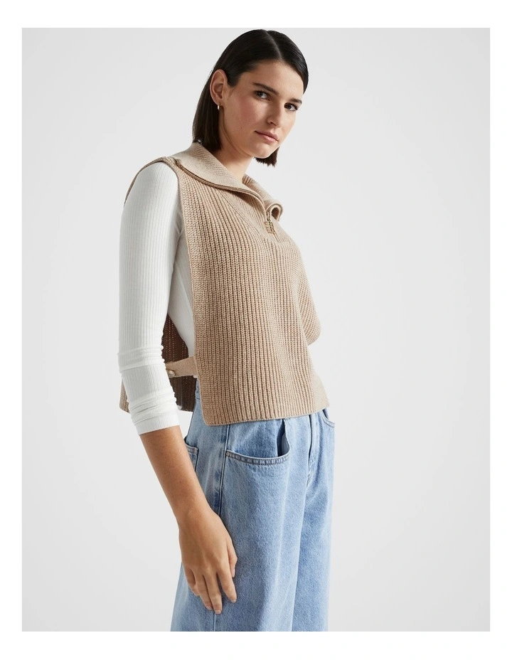 Zip Collar Bib in Champagne Beige Marle