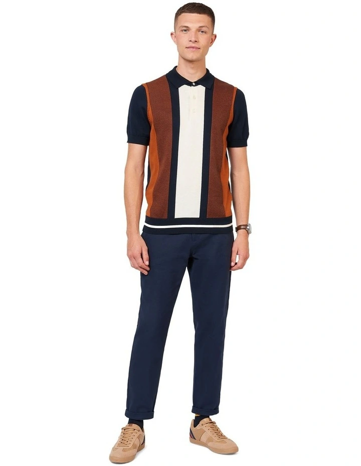 Vertical Stripe Polo Shirt in Navy