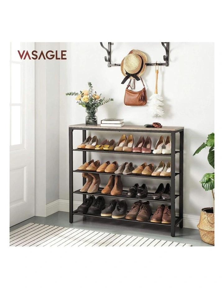 Durable Adjustable Feet Indestic Shoe Rack Organizer With 4 Mesh Shelves in Black