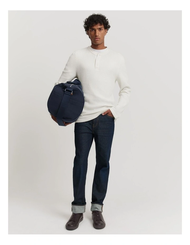 Australian Cotton Blend Waffle Henley Shirt in White