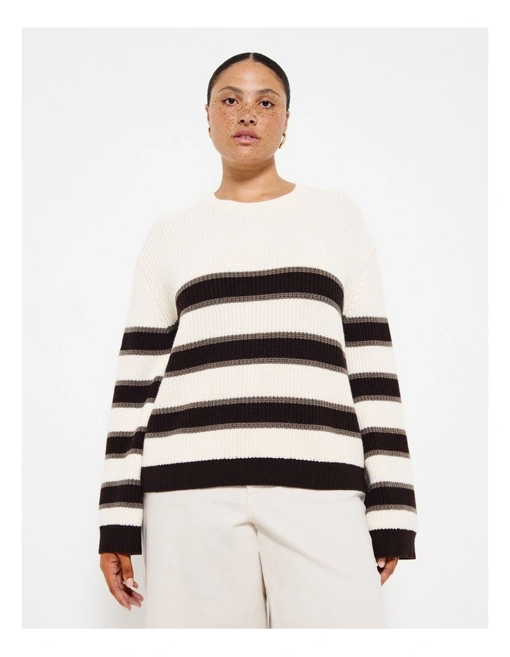 Stripe Knit Pullover in Raisin Strip
