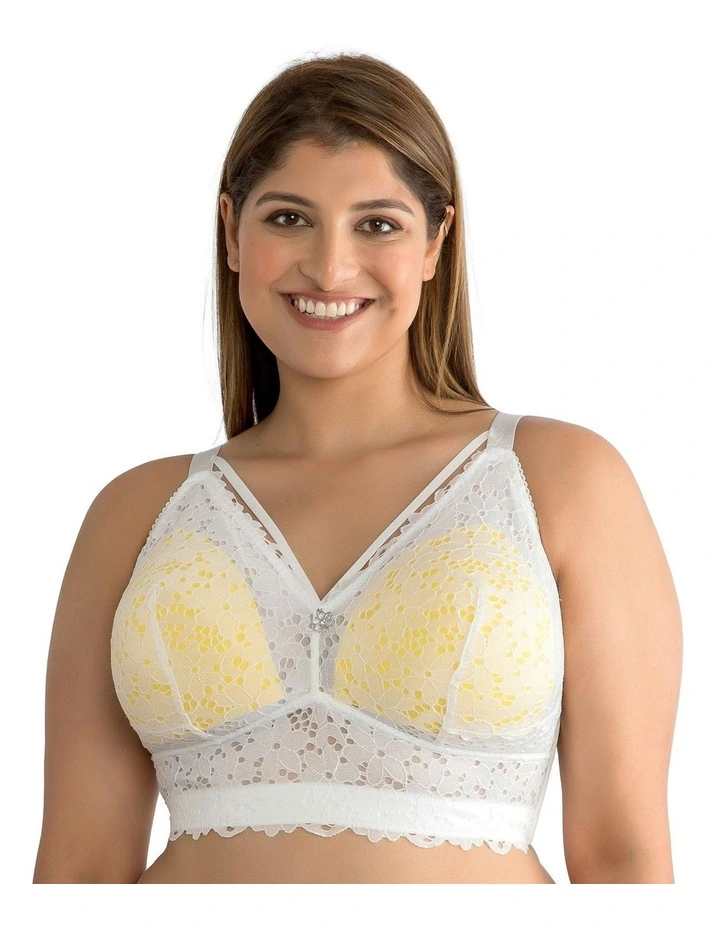 Mia Daisy Wirefree Padded Longline Lace Bralette in Pearl White