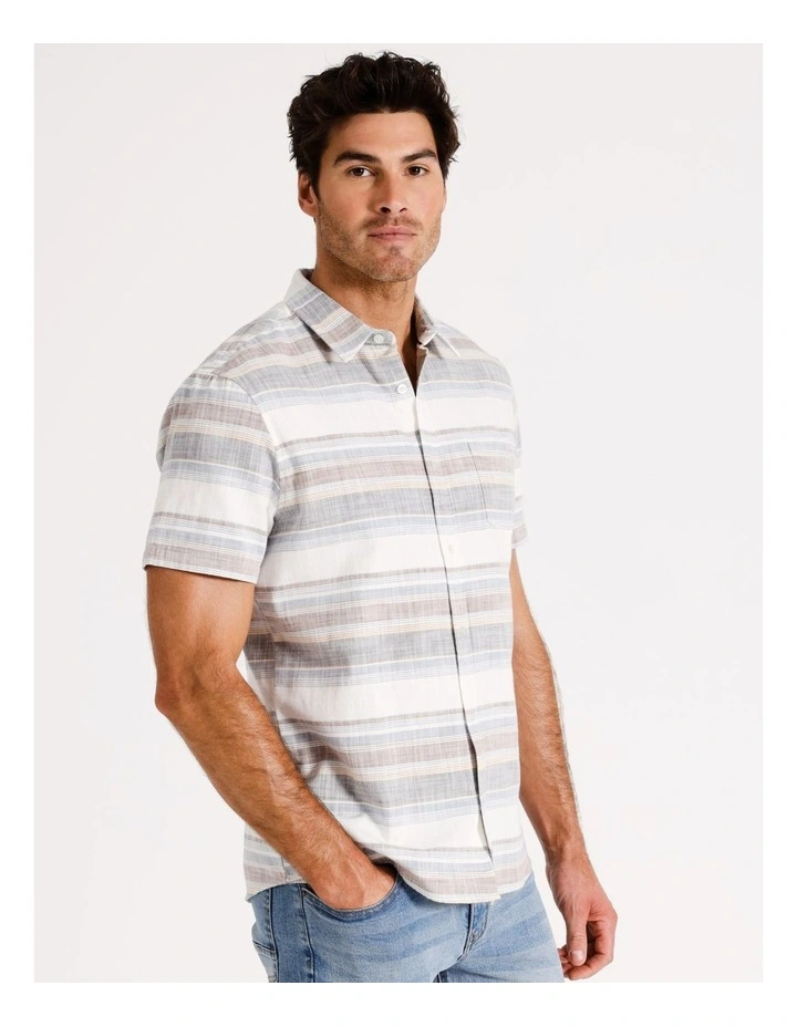 Mcbride Stripe Short Sleeve Shirt in White