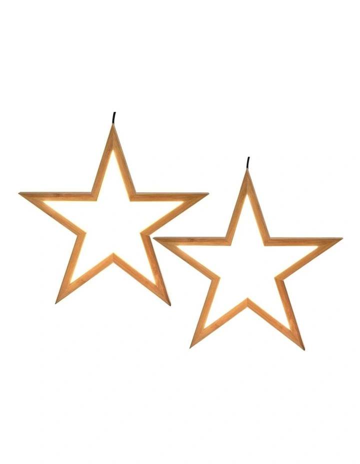 Large Bamboo Star LED Hanging Lamp Lights 2x in Natural