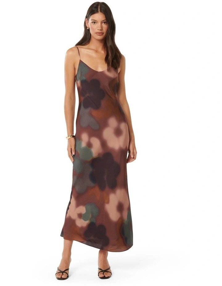 Skye Satin Slip Dress in Brown Multi