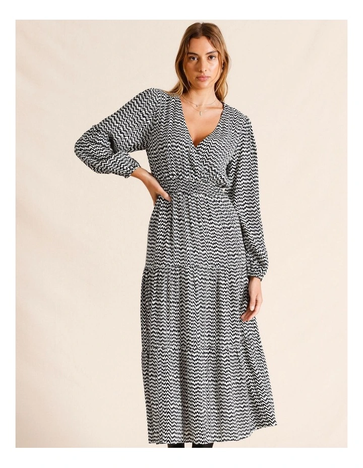 Long Sleeve Shirred Waist Dress in Navy