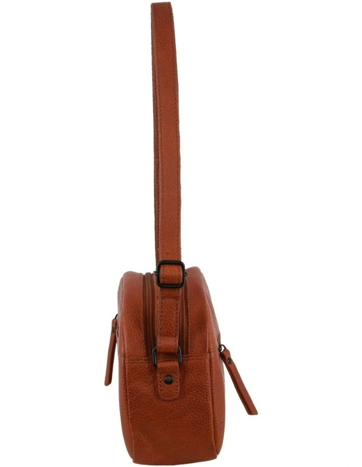 Leather Multi-Zip Cross-Body Bag in Cognac