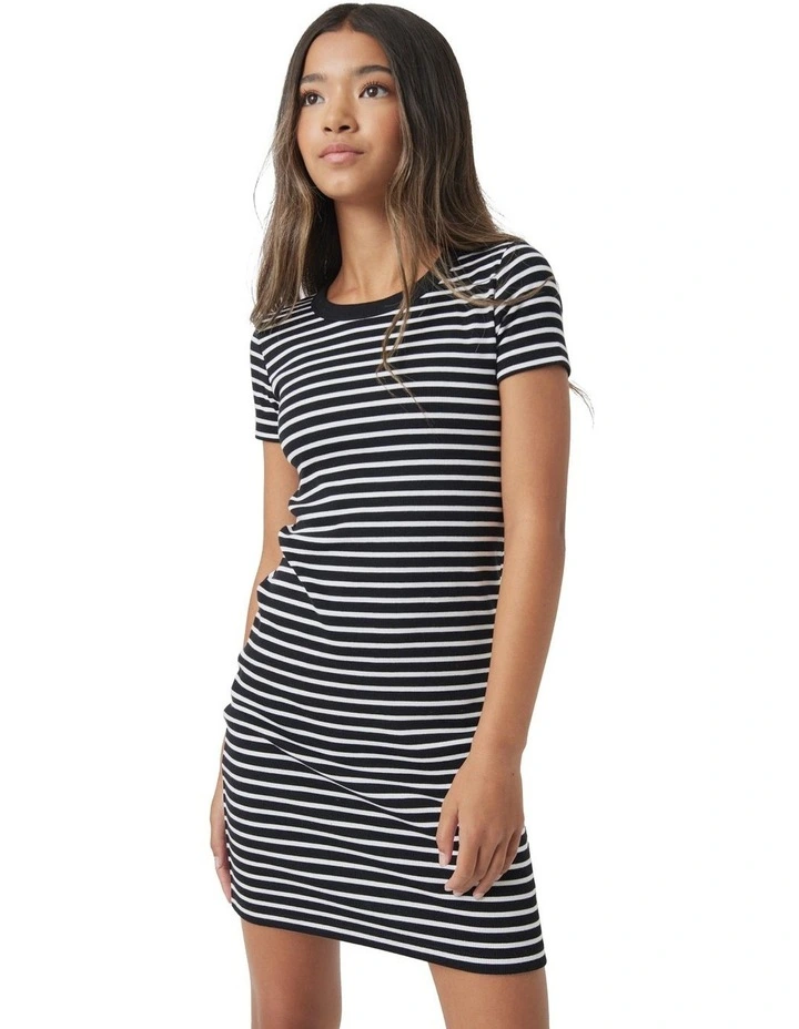 Harper Rib T-Shirt Dress in Black/White Stripe