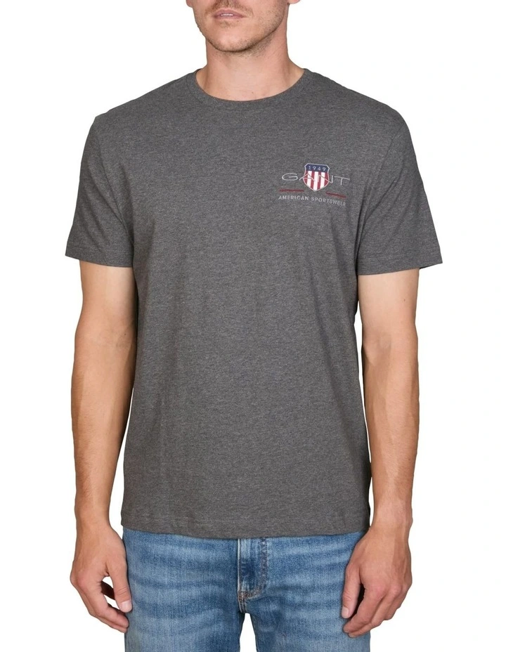 Embroidered Archive Shield T-Shirt in Antracit Melange