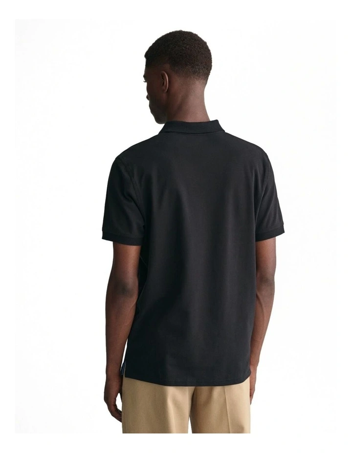 Contrast Collar Pique Short Sleeve Polo Shirt in Black