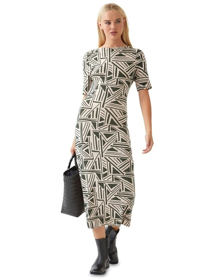 Leonie Printed Jersey Dress in Olive
