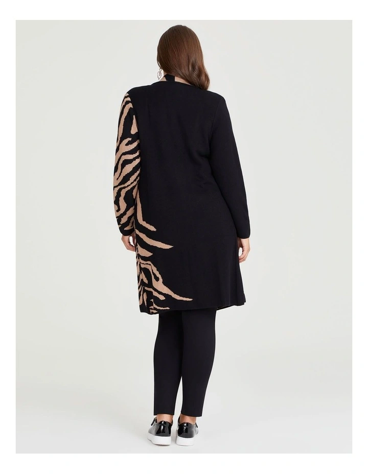 Jacquard Knit Natural Coatigan in Black/Camel