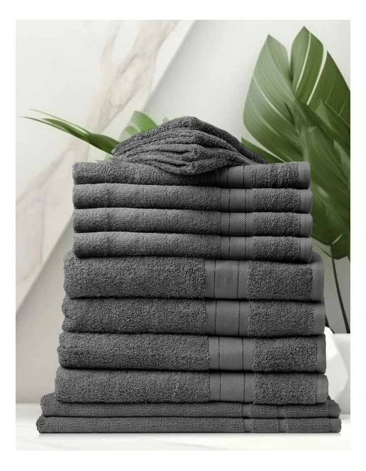 Mirage Cotton 14 Piece Towel Set in Granite