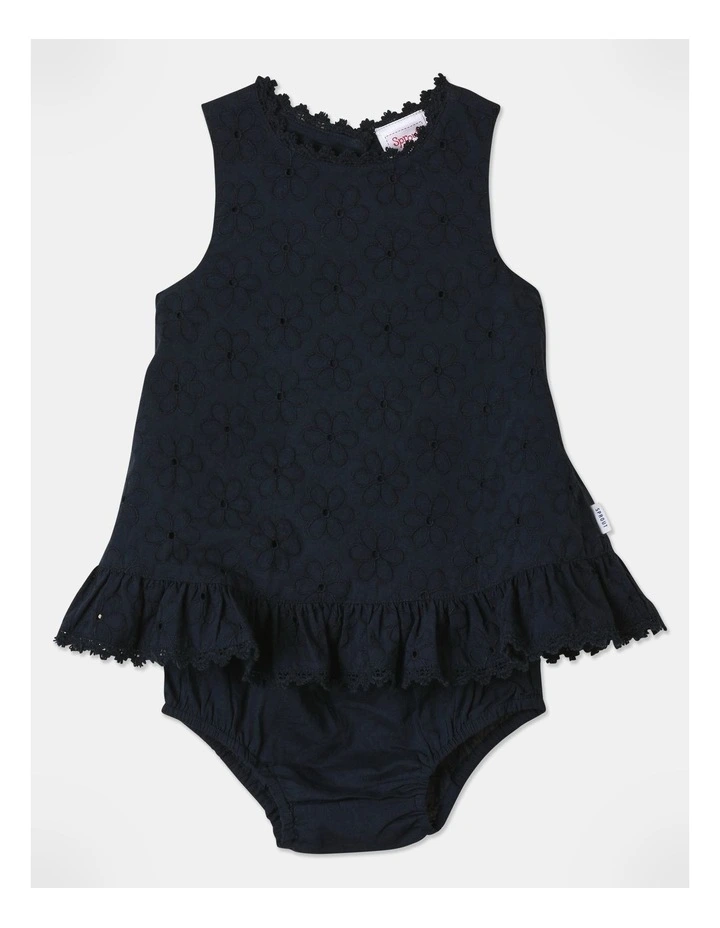 Short Sleeve Broderie Dress With Bloomer in Navy