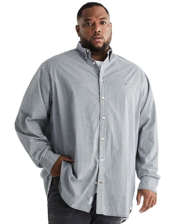 Big and Tall Flex Textured Gingham Long Sleeve Shirt in Navy
