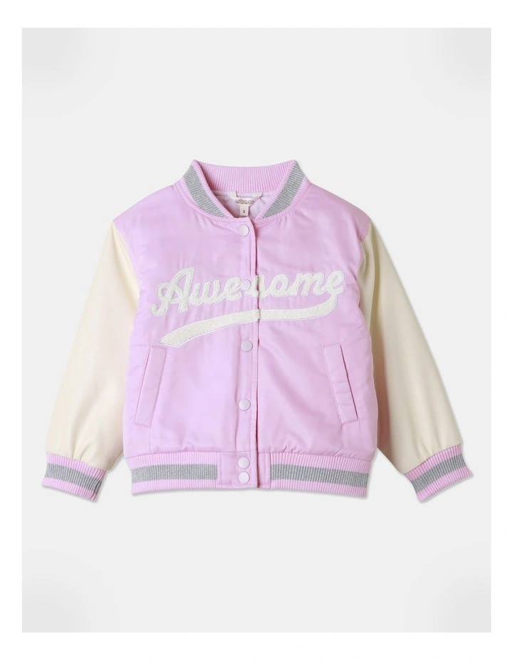 Quilted Lining Bomber Jacket in Light Pink