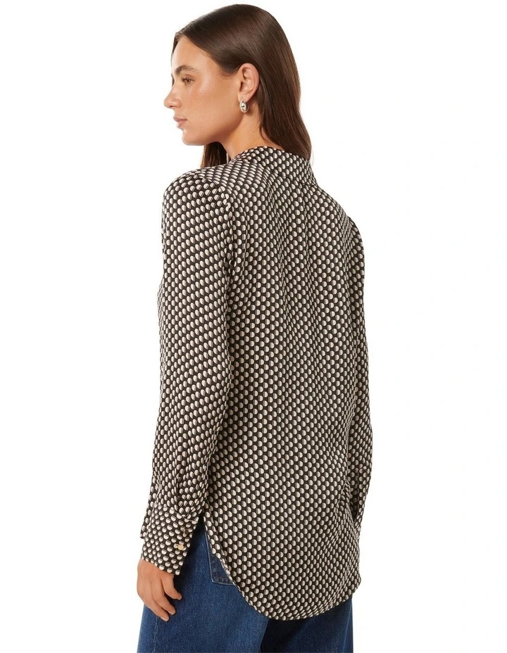 Lila Longline Printed Satin Shirt in Black Multi