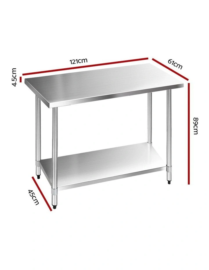 Commercial Stainless Steel Kitchen Bench 1219 x 61mm Silver