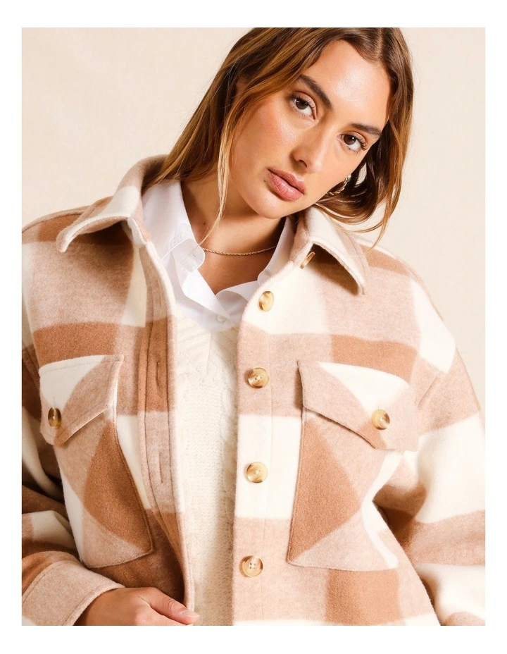 Felt Check Shacket in Natural