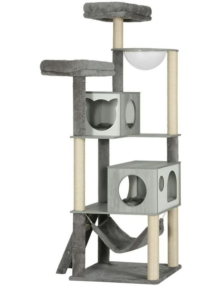 Scratcher Wood Bed Condo House Wooden Ladder Pet Tree 178cm in Grey