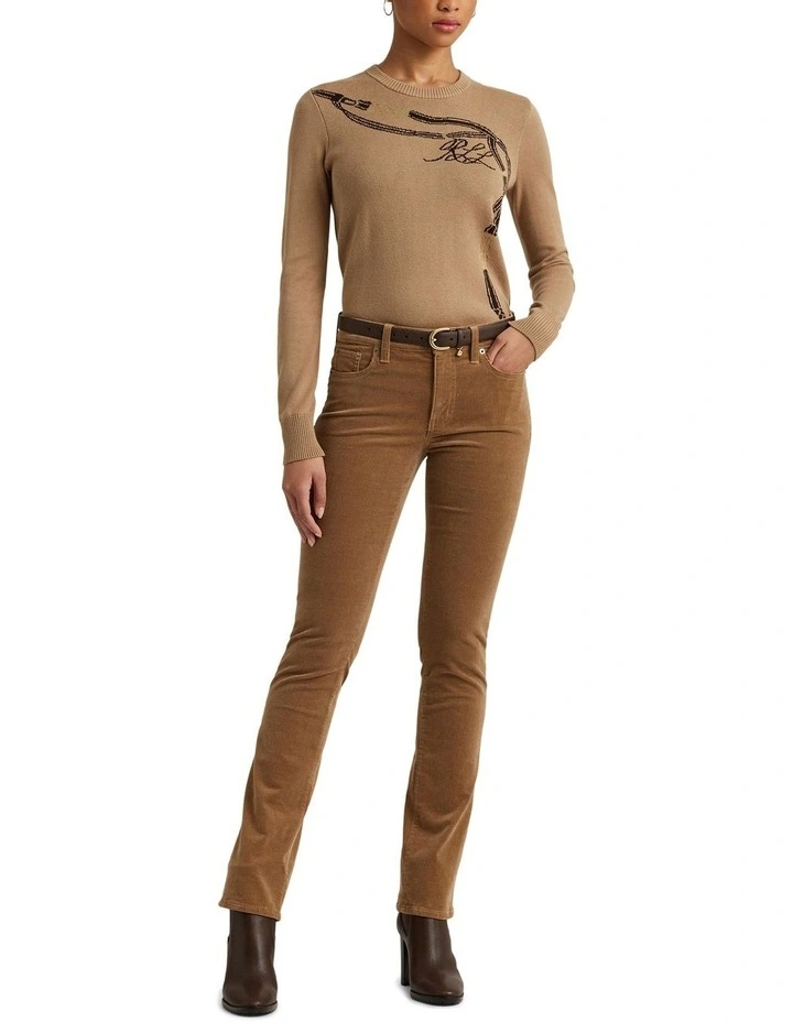 Belting-Motif Cotton-Blend Sweater in Beige