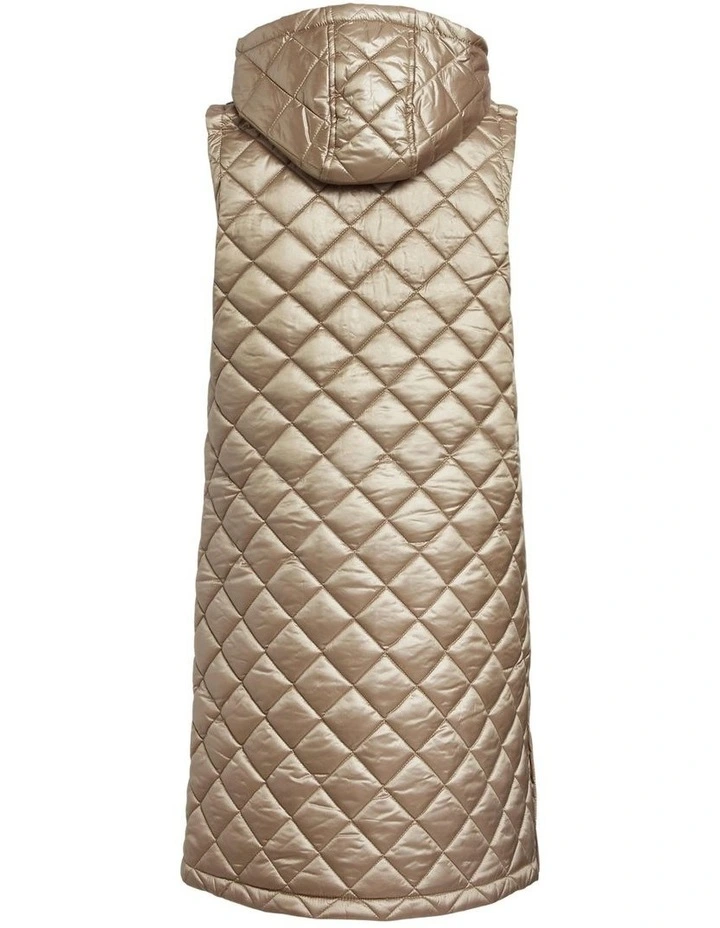 Metallic Quilted Long Vest in Gold
