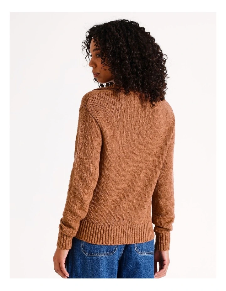 Boucle Knit Polo Jumper in Hazelnut