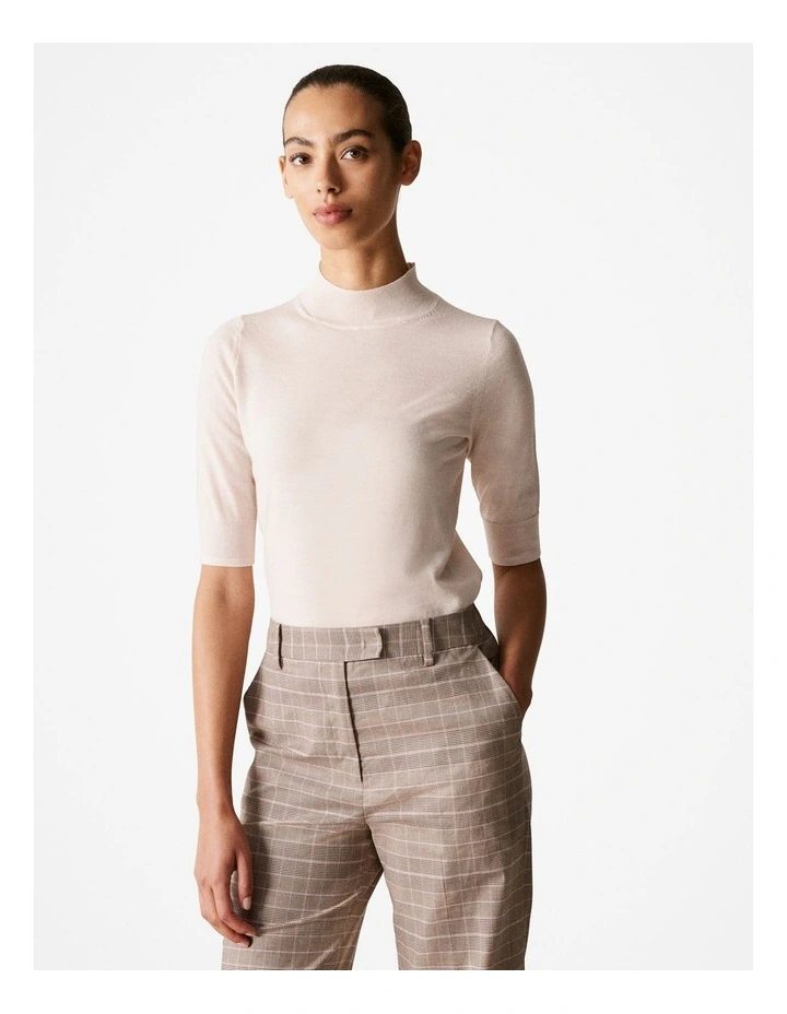 Merino Jersey Mock Neck Knit in Pale Pink