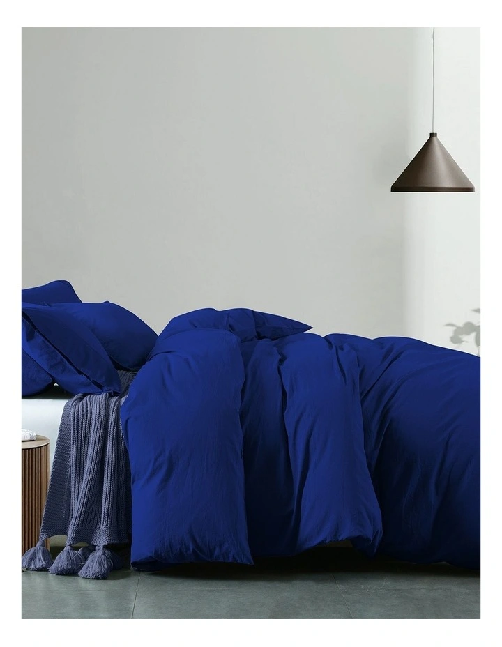 Vintage Washed Cotton Single Quilt Cover Set in Royal Blue