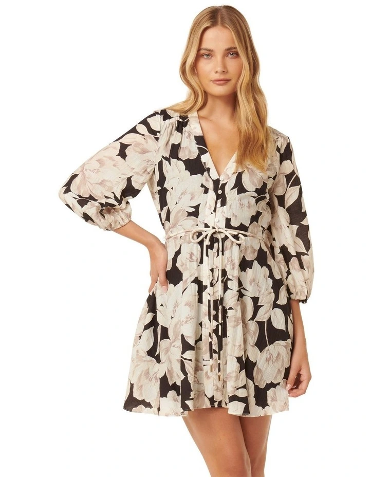 Alicia Rope Tie Mini Dress in Cream