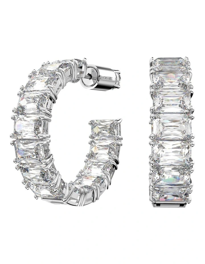 Millenia Hoop Earrings Octagon Cut Rhodium Plated in White