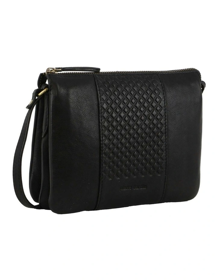 Leather Diamond Pattern Crossbody Bag in Black