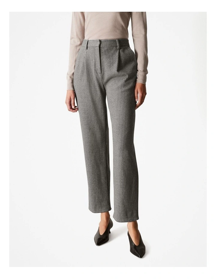 Cotton Wool Blend Pinstripe Ponte Pant in Grey