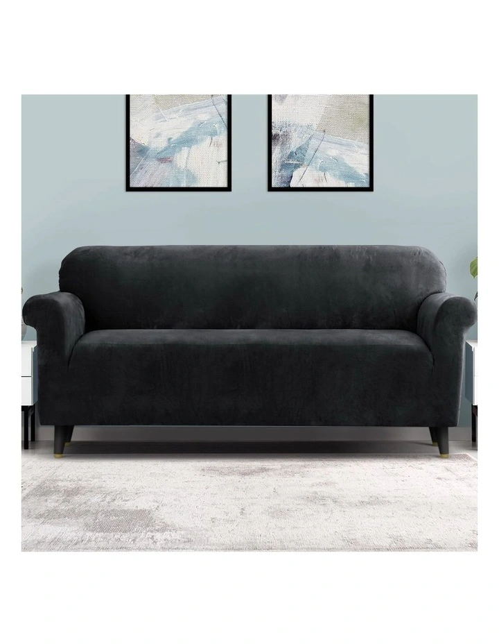 4 Seater Velvet Sofa Cover in Black