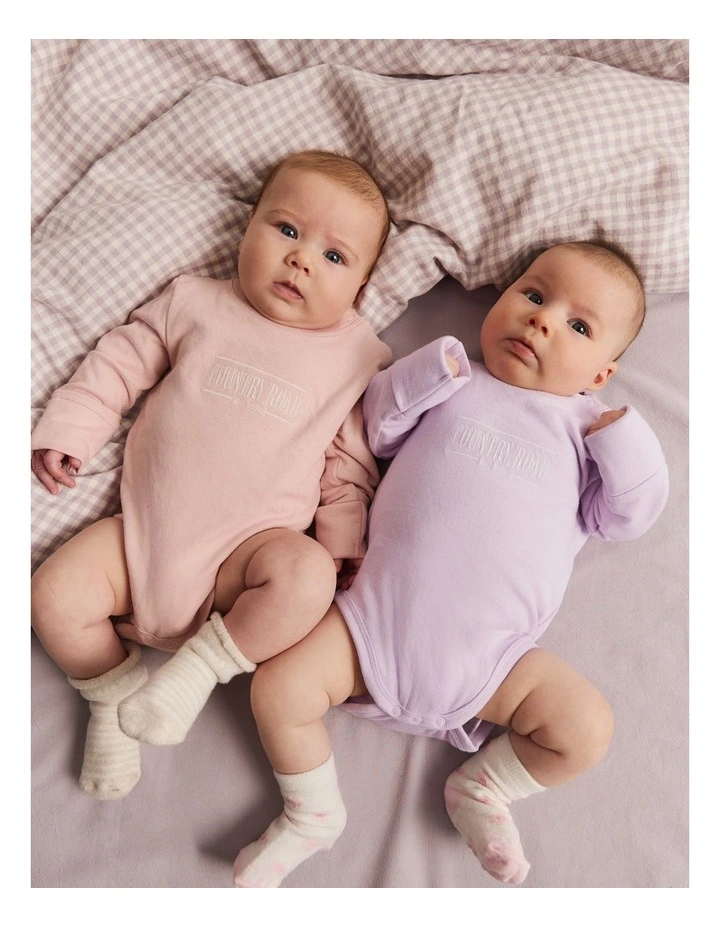 Organically Grown Cotton Heritage Long Sleeve Bodysuit in Faded Pink