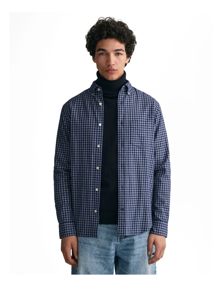 Regular Fit Jaspe Yarn Gingham Shirt in Marine