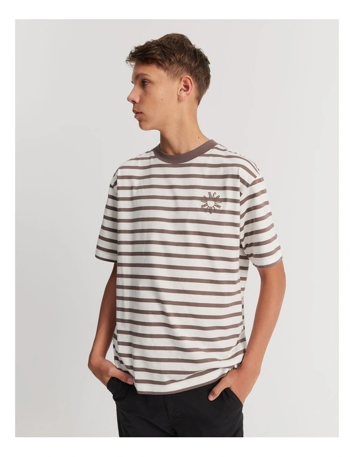 Teen Recycled Cotton Blend Logo Oversized T-shirt in Chocolate Stripe