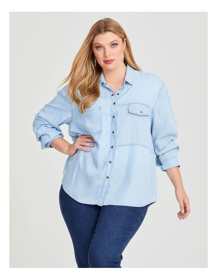 Natural Chambray Spliced Shirt in Light Chambray