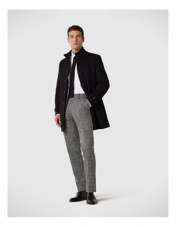 Wool Blend Funnel Neck Coat in Black
