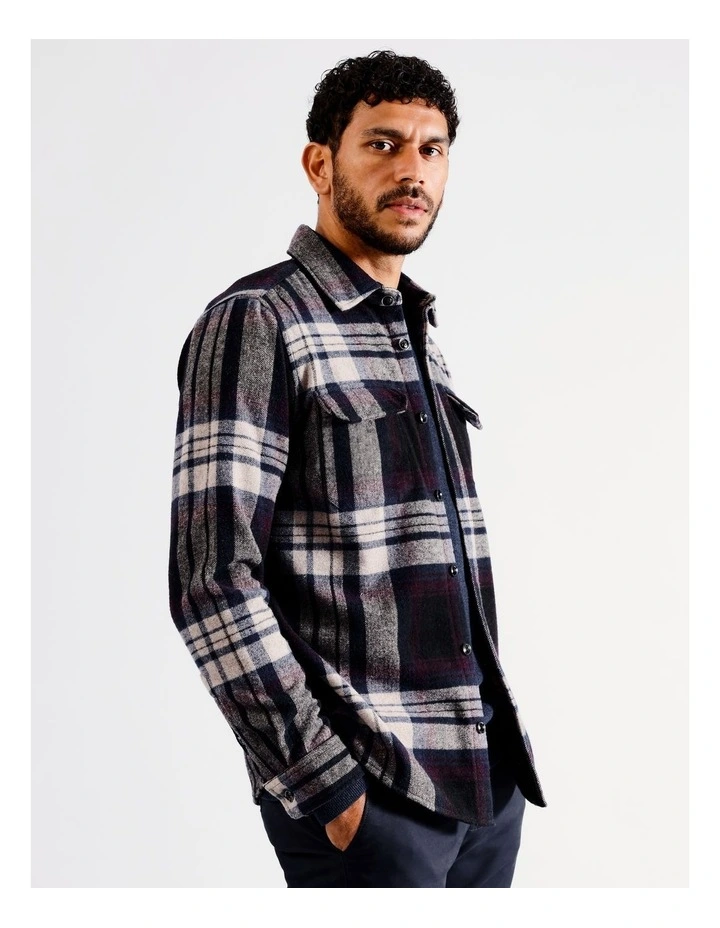 Arlo Check Long Sleeve Overshirt in Burgundy