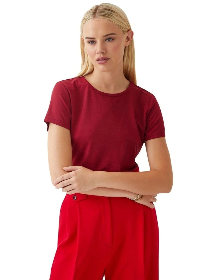 Imogen Crew Neck Jersey T-shirt in Red