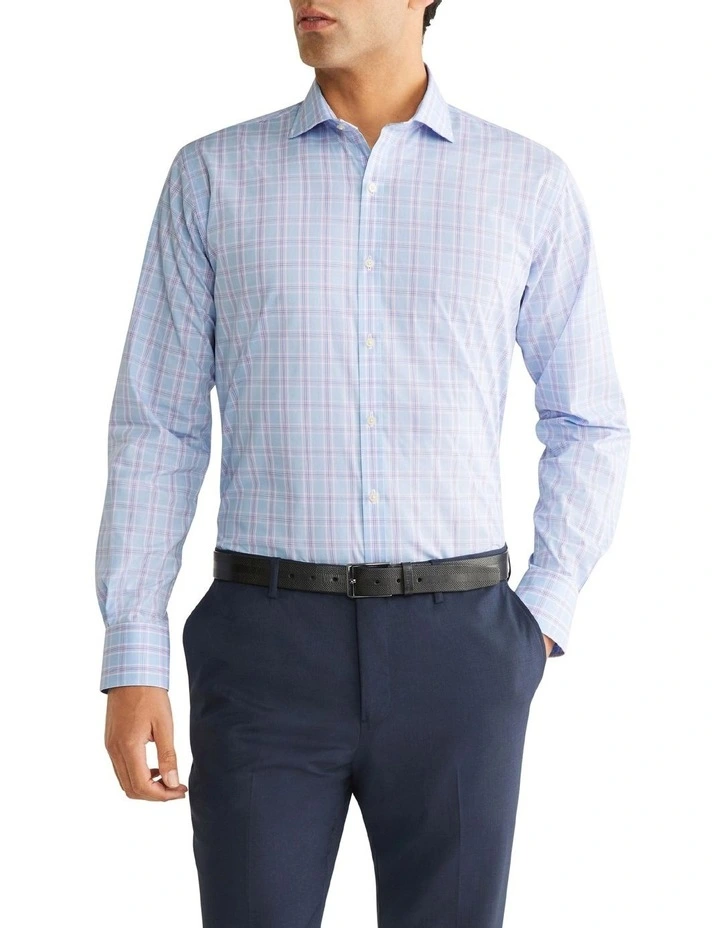 Tailored Fit 3 Col Mid Check Shirt in Lilac